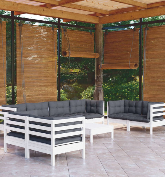 9-tlg. Garten-Lounge-Set mit Kissen Kiefer Massivholz