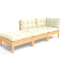 3-tlg. Garten-Lounge-Set mit Creme Kissen Massivholz Kiefer