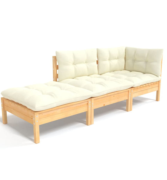 3-tlg. Garten-Lounge-Set mit Creme Kissen Massivholz Kiefer