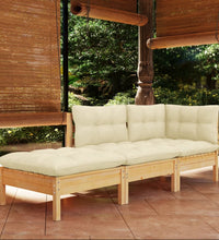 3-tlg. Garten-Lounge-Set mit Creme Kissen Massivholz Kiefer