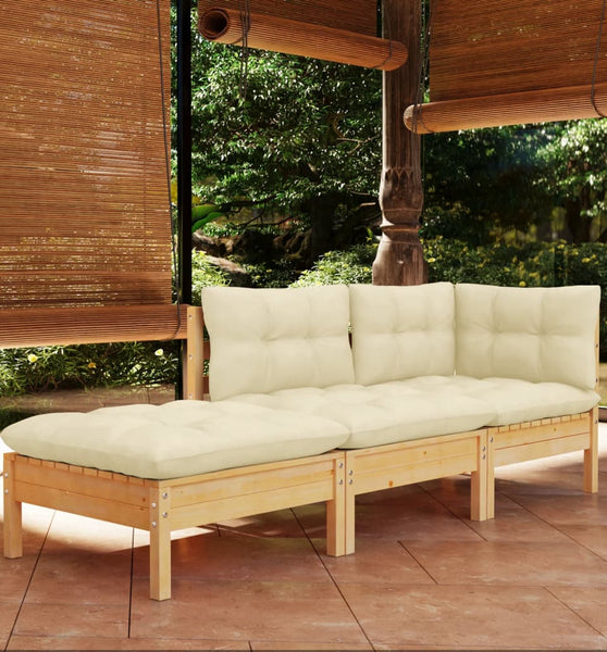 3-tlg. Garten-Lounge-Set mit Creme Kissen Massivholz Kiefer