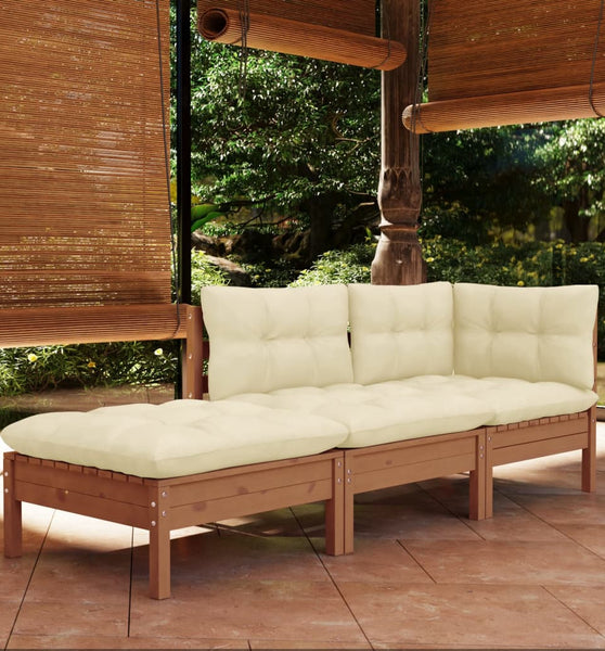 3-tlg. Garten-Lounge-Set mit Kissen Kiefer Massivholz