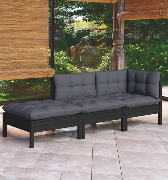 3-tlg. Garten-Lounge-Set mit Kissen Massivholz Kiefer