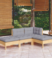 4-tlg. Garten-Lounge-Set mit Grauen Kissen Kiefer Massivholz