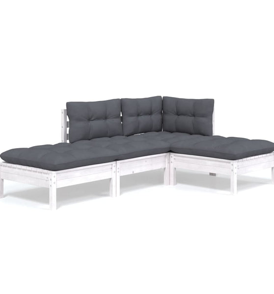 4-tlg. Garten-Lounge-Set mit Kissen Kiefer Massivholz