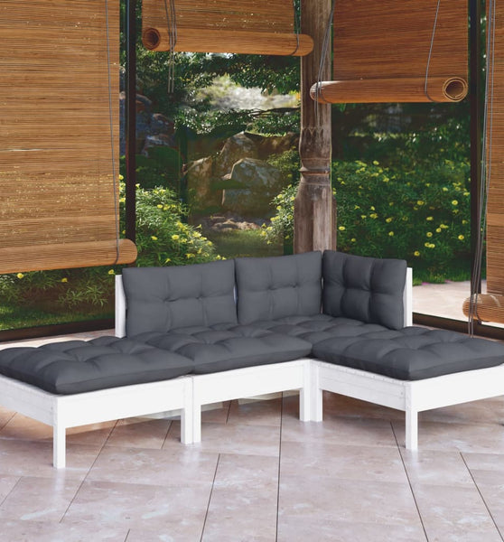 4-tlg. Garten-Lounge-Set mit Kissen Kiefer Massivholz