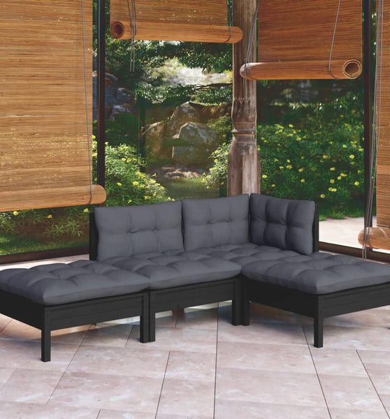 4-tlg. Garten-Lounge-Set mit Kissen Kiefer Massivholz