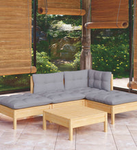 5-tlg. Garten-Lounge-Set mit Grauen Kissen Kiefernholz