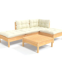 5-tlg. Garten-Lounge-Set mit Creme Kissen Kiefernholz