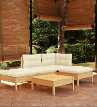 5-tlg. Garten-Lounge-Set mit Creme Kissen Kiefernholz