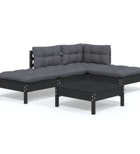 5-tlg. Garten-Lounge-Set mit Kissen Schwarz Kiefernholz