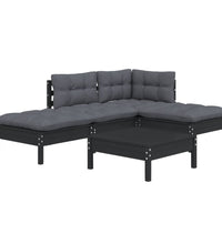 5-tlg. Garten-Lounge-Set mit Kissen Schwarz Kiefernholz