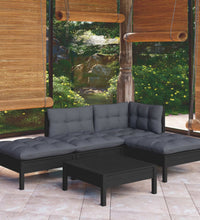 5-tlg. Garten-Lounge-Set mit Kissen Schwarz Kiefernholz