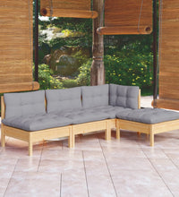 4-tlg. Garten-Lounge-Set mit Grauen Kissen Kiefernholz