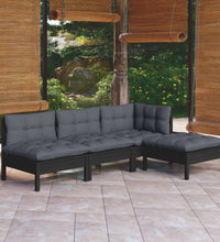 4-tlg. Garten-Lounge-Set mit Kissen Schwarz Kiefernholz