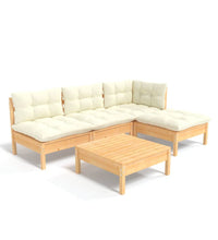 5-tlg. Garten-Lounge-Set mit Creme Kissen Kiefernholz