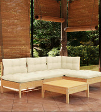 5-tlg. Garten-Lounge-Set mit Creme Kissen Kiefernholz