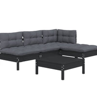 5-tlg. Garten-Lounge-Set mit Kissen Schwarz Kiefernholz