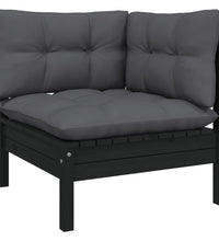 5-tlg. Garten-Lounge-Set mit Kissen Schwarz Kiefernholz