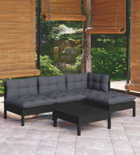 5-tlg. Garten-Lounge-Set mit Kissen Schwarz Kiefernholz