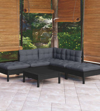 6-tlg. Garten-Lounge-Set mit Kissen Schwarz Kiefernholz