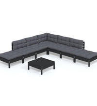 8-tlg. Garten-Lounge-Set mit Kissen Schwarz Kiefernholz