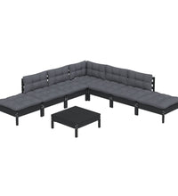 8-tlg. Garten-Lounge-Set mit Kissen Schwarz Kiefernholz