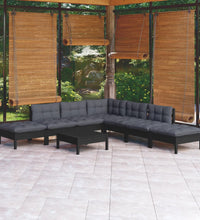 8-tlg. Garten-Lounge-Set mit Kissen Schwarz Kiefernholz