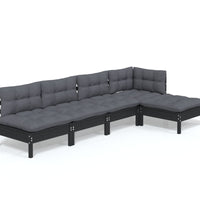 5-tlg. Garten-Lounge-Set mit Kissen Schwarz Kiefernholz