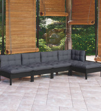 5-tlg. Garten-Lounge-Set mit Kissen Schwarz Kiefernholz