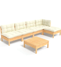 6-tlg. Garten-Lounge-Set mit Creme Kissen Kiefernholz