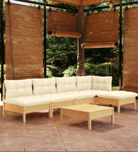 6-tlg. Garten-Lounge-Set mit Creme Kissen Kiefernholz