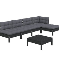 6-tlg. Garten-Lounge-Set mit Kissen Schwarz Kiefernholz