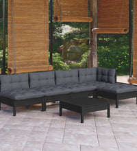 6-tlg. Garten-Lounge-Set mit Kissen Schwarz Kiefernholz