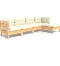 5-tlg. Garten-Lounge-Set mit Creme Kissen Kiefernholz