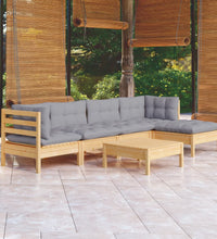 6-tlg. Garten-Lounge-Set mit Grauen Kissen Kiefernholz