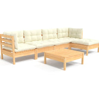 6-tlg. Garten-Lounge-Set mit Creme Kissen Kiefernholz