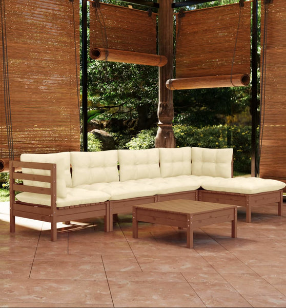 6-tlg. Garten-Lounge-Set mit Kissen Honigbraun Kiefernholz