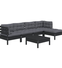 6-tlg. Garten-Lounge-Set mit Kissen Schwarz Kiefernholz