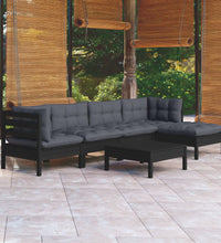 6-tlg. Garten-Lounge-Set mit Kissen Schwarz Kiefernholz