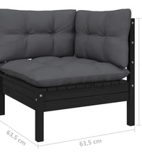 4-tlg. Garten-Lounge-Set mit Kissen Schwarz Kiefernholz