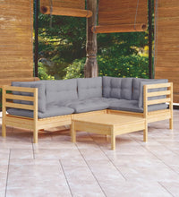 5-tlg. Garten-Lounge-Set mit Grauen Kissen Kiefernholz