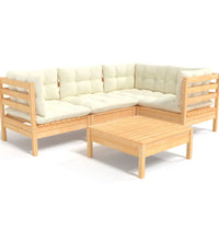 5-tlg. Garten-Lounge-Set mit Creme Kissen Kiefernholz