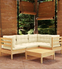 5-tlg. Garten-Lounge-Set mit Creme Kissen Kiefernholz