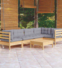 6-tlg. Garten-Lounge-Set mit Grauen Kissen Kiefernholz