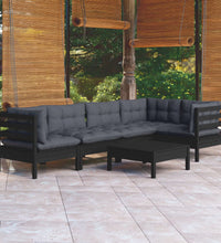 6-tlg. Garten-Lounge-Set mit Kissen Schwarz Kiefernholz