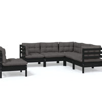 5-tlg. Garten-Lounge-Set mit Kissen Schwarz Kiefernholz