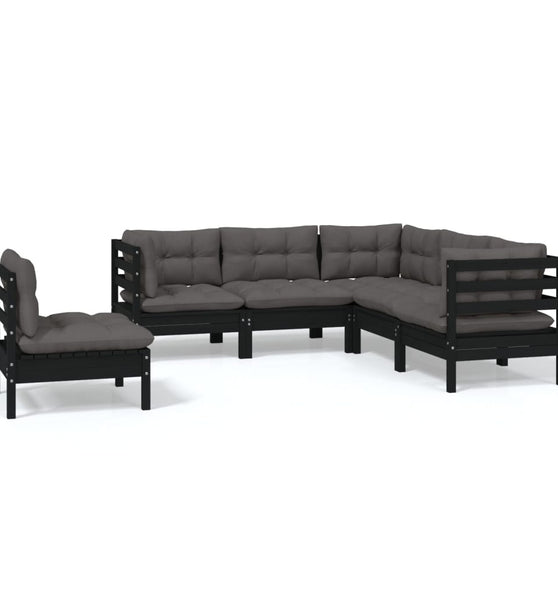 5-tlg. Garten-Lounge-Set mit Kissen Schwarz Kiefernholz