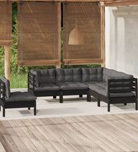 5-tlg. Garten-Lounge-Set mit Kissen Schwarz Kiefernholz