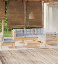 6-tlg. Garten-Lounge-Set mit Grauen Kissen Kiefernholz